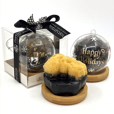 Charcoal Soap Holiday Box + Bamboo Soap Dish - Naturalis Handcrafted Soaps